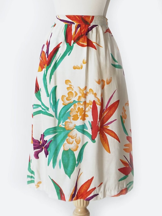 White Tropical Print Skirt