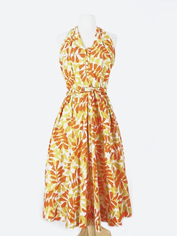 50's Orange & Yellow Floral Halter Dress