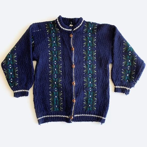 Blue & Green Cable Knit Cardigan Sweater