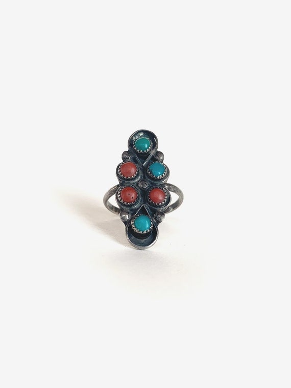 Silver & Turquoise Coral Ring