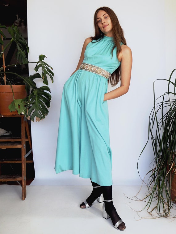 1960s Aqua Sleeveless Jumpsuit