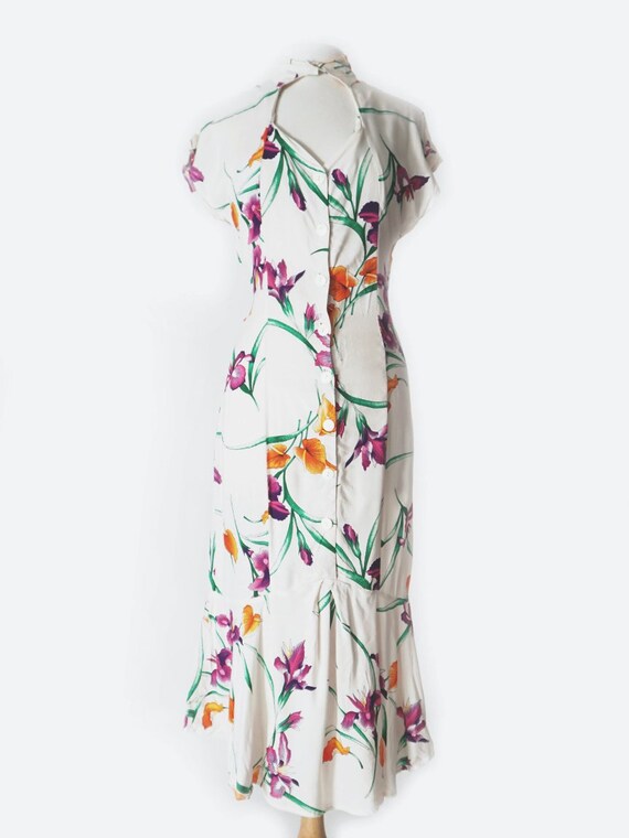 White & Purple Tropical Print Maxi Dress