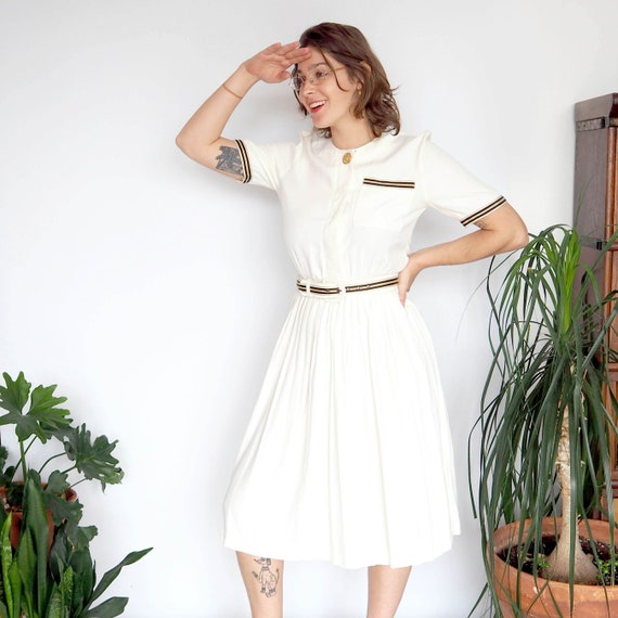 80's White Nautical Dress w/ Belt