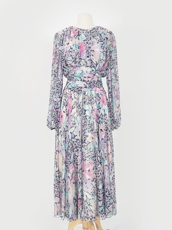 70's Purple Long Sleeve Floral Maxi Dress