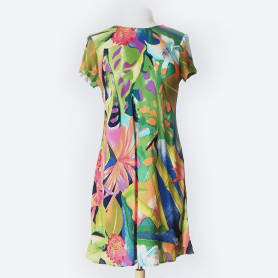 90's Short Sleeve Tropical Print Dress
