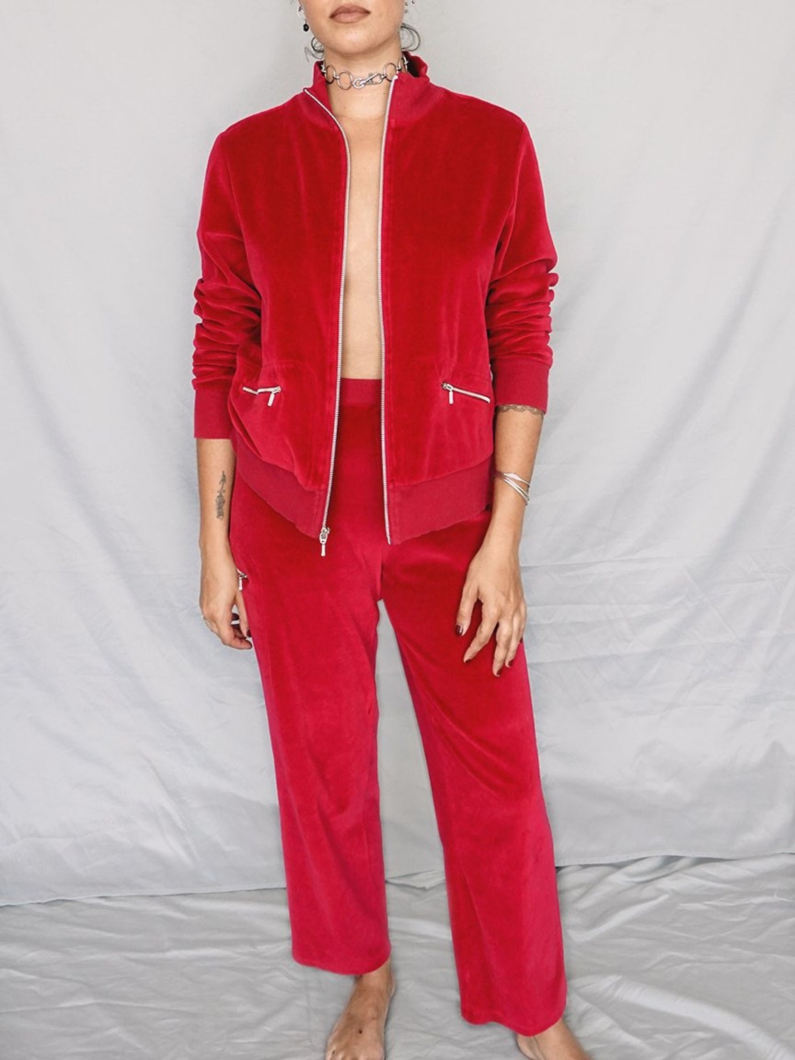 red velour tracksuit womens