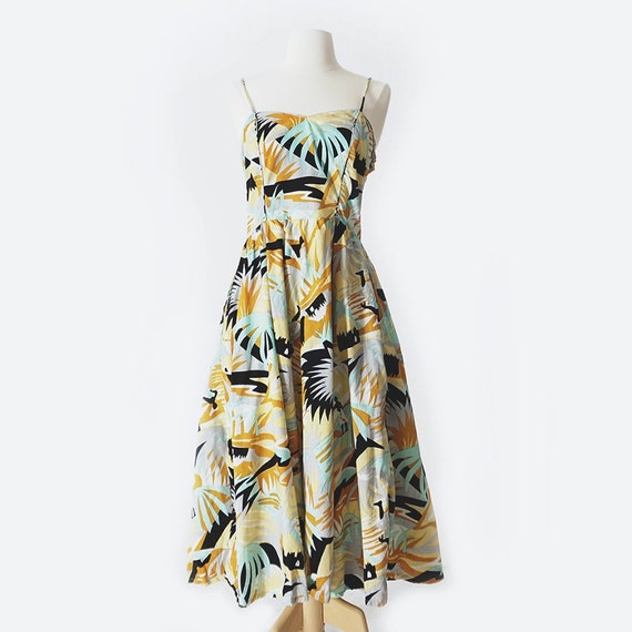 Ochre & Blue Cotton Tropical Print Dress
