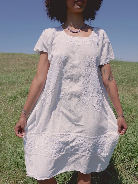 White Mexican Embroidered Dress