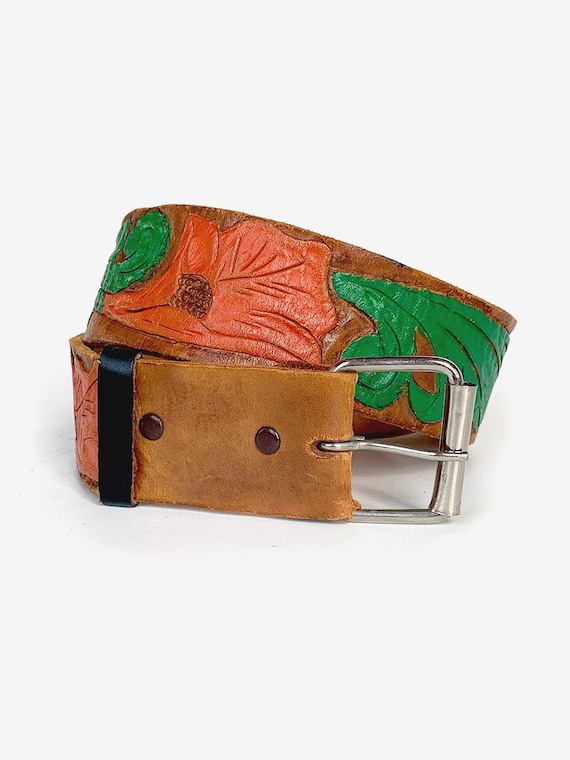 Painted Tooled Leather Belt