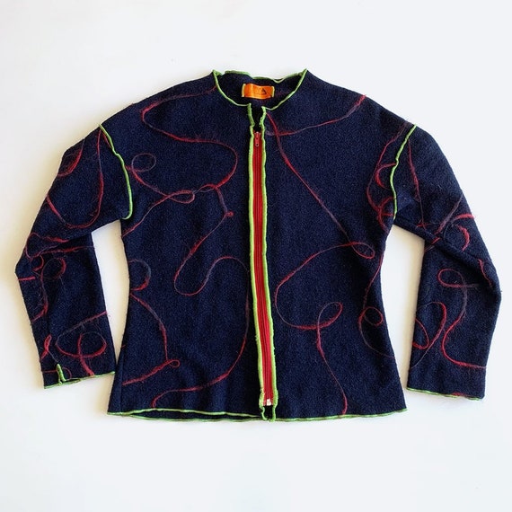 Navy Blue Swirl Knit Zip Sweater