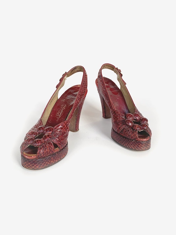 40's Red Snakeskin Platform Heels