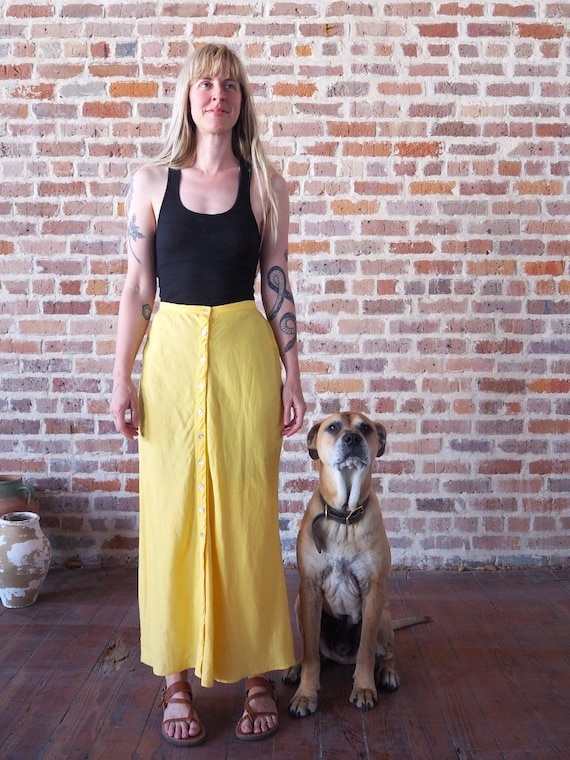 Yellow Linen Button Up Skirt