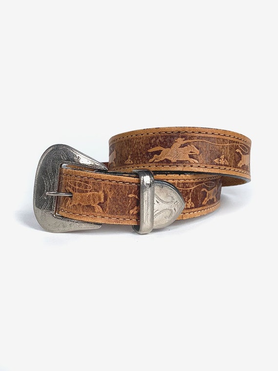 Tooled Leather Cowboy Belt
