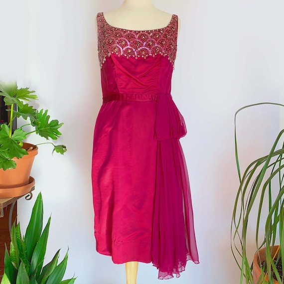 60's Burgundy Sequin Cocktail Dress