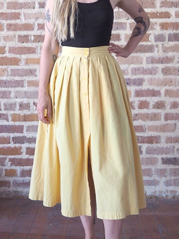 Yellow Cotton Pleated Skirt