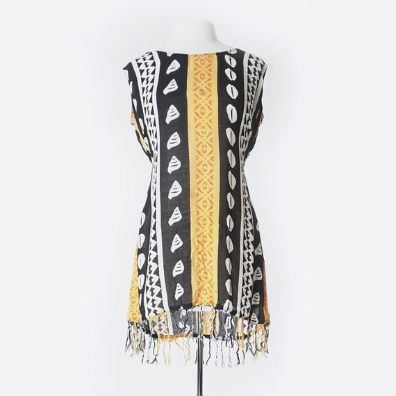 90's Black & Orange Cowrie Shell Batik Dress