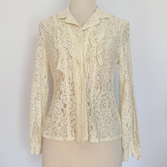 Cream Lace Collar Button Up Blouse