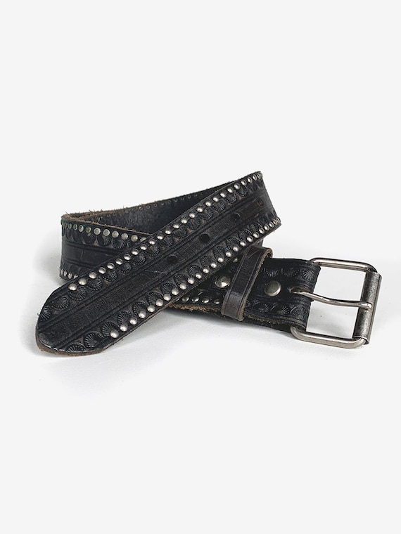 Black Tooled Leather Stud Belt