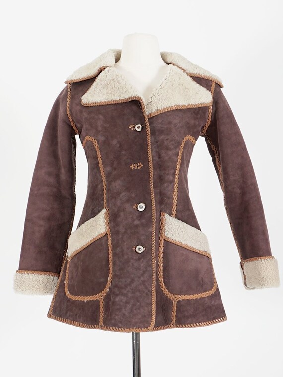 70's Brown Shearling Lined Suede Coat