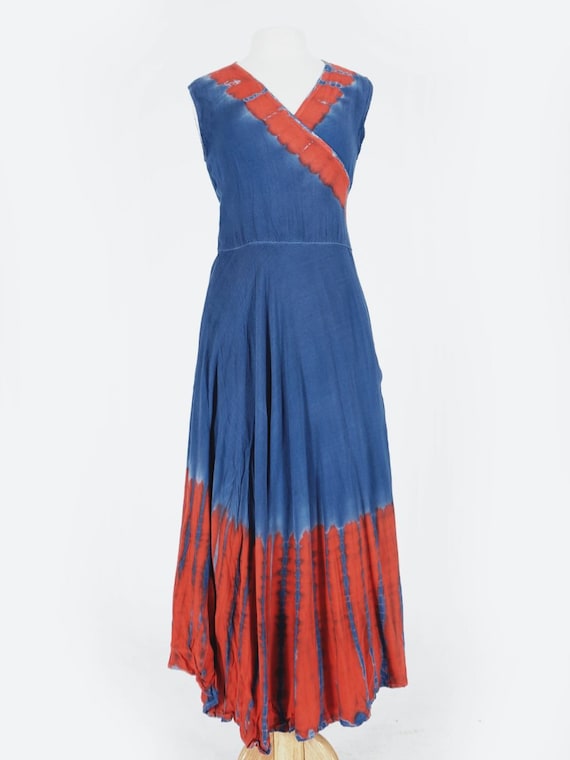 Blue & Red Tie Dye Wrap Dress