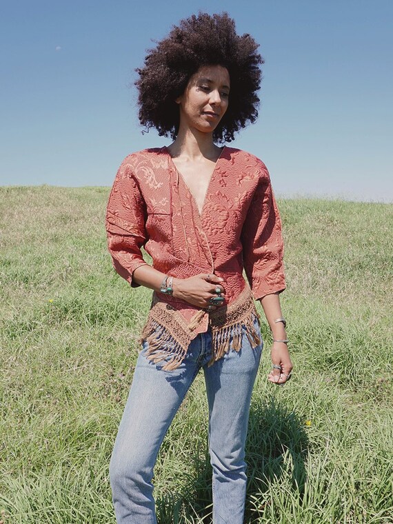 Red Dolman Sleeve Fringe Jacket