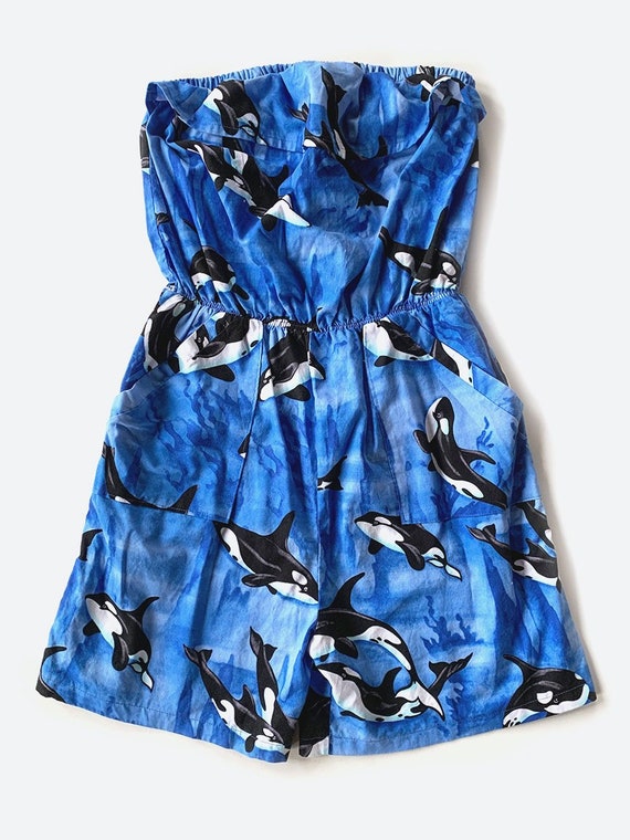 Blue Orca Print Romper
