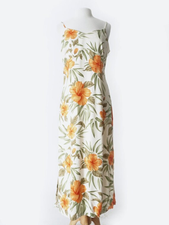 White & Orange Tropical Print Maxi Dress