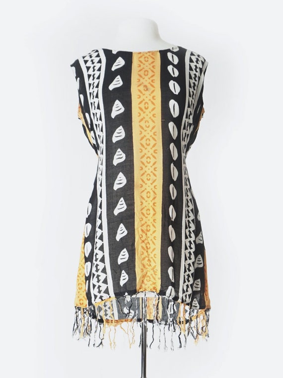 90's Black & Orange Cowrie Shell Batik Dress