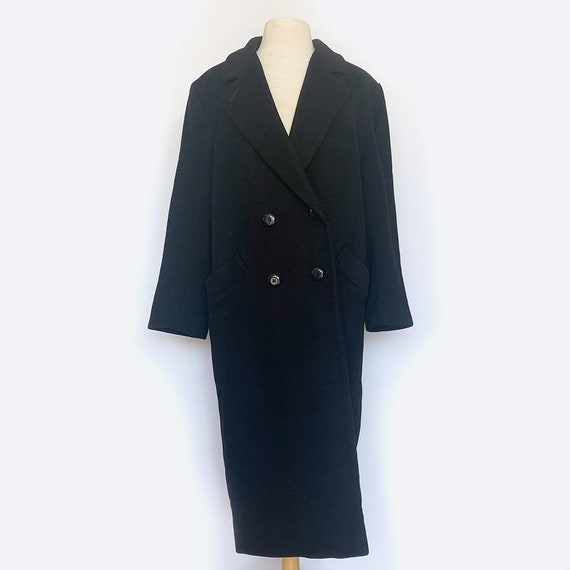 Wool Black Double Breasted Long Coat