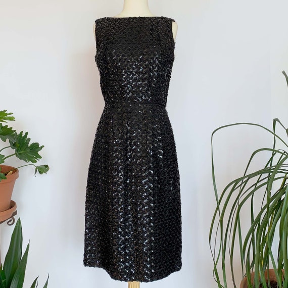 60's Black Sequin Cocktail Dress