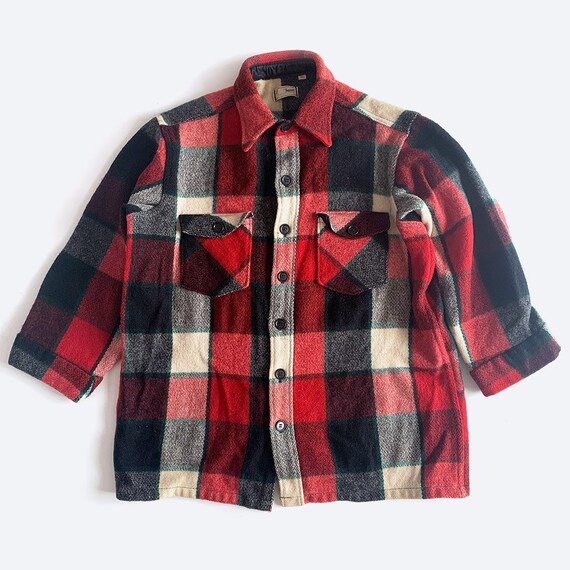 LL Bean Red Plaid Wool Shirt Jacket