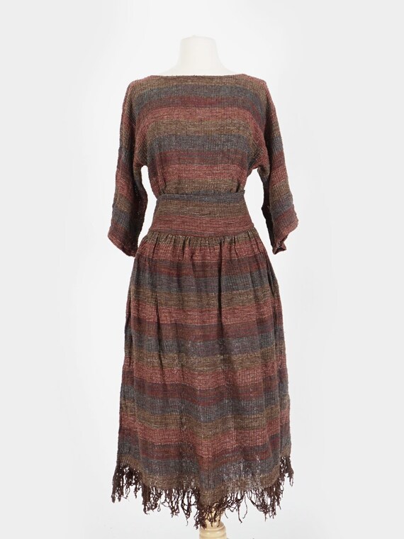 Brown Knit Blouse & Skirt Set
