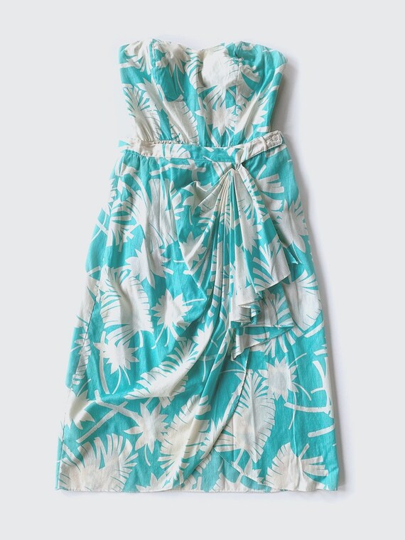 Aqua & White Hawaiian Strapless Romper Skirt Set