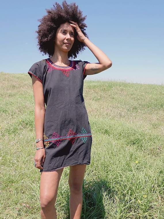 Black Mexican Embroidered Dress