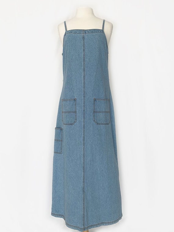90's Light Wash Denim Jumper Maxi Dress
