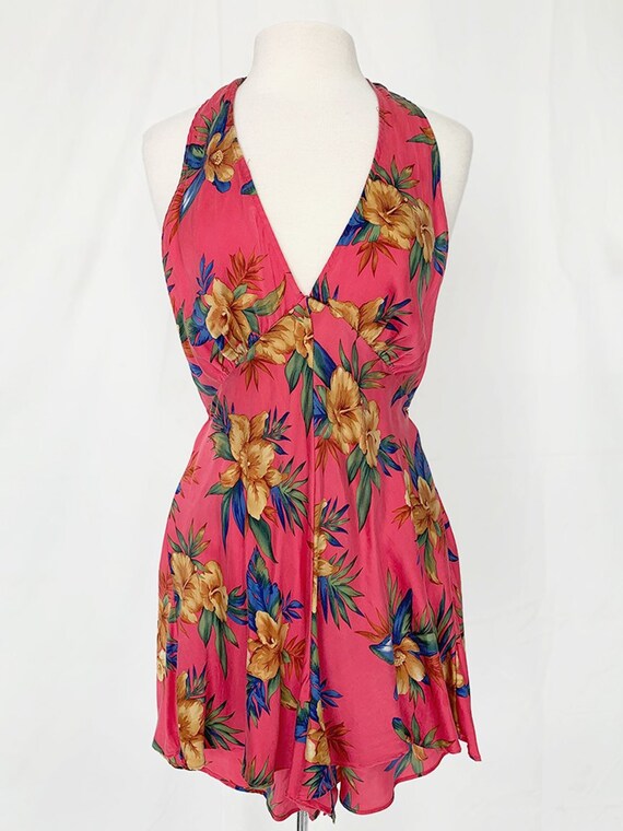 Pink Silk Floral Romper