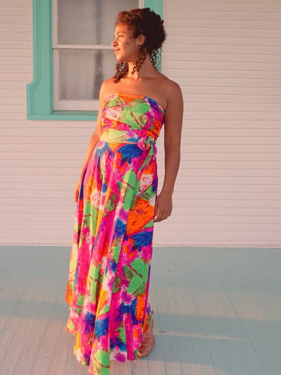 70's Colorful Wrap Top Gown