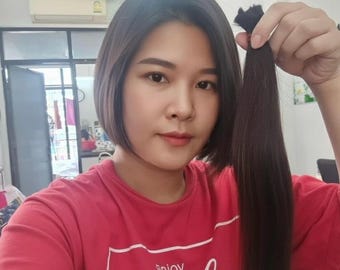 Coleta de cabello humano negro natural de 43 cm (17"): corte recto, 65 g, código 1444