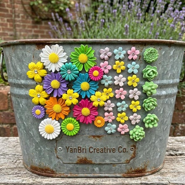 Handmade Plaster Flower Magnets - Decorative Floral Fridge Decor - Colorful Spring Magnets