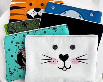 Reusable Snack Bag for Kids – Cotton & PUL Lined – Eco Friendly School Lunch Bag – Hook and Loop Closure – Cute Animal Design