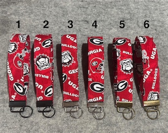 University of Georgia Bulldogs Key Fob Wristlet Keychain UGA Red Black