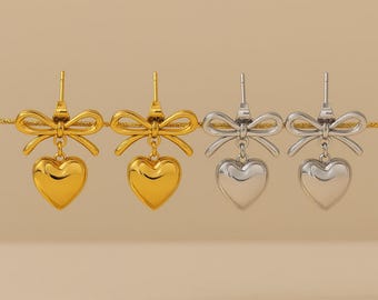 Schleifen Herz Ohrringe • Niedliche Herz Ohrringe • Jubiläumsgeschenk • Muttertagsgeschenk