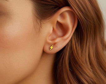 Gold Lightning Bolt Stud Earrings • Dainty Minimal Studs • Hypoallergenic Jewelry • Gift for Her • Anniversary Gift • Mother’s Day Gift