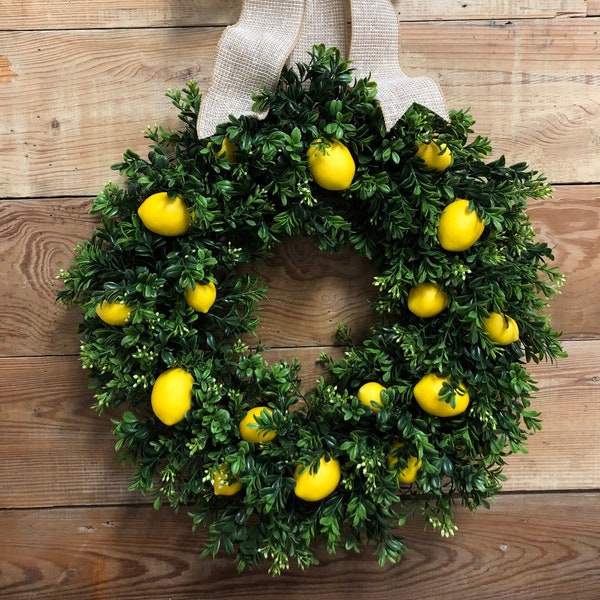 Lemon Wreath, Boxwood Wreath, Lemon Boxwood Wreath, Summer Wreath, Citrus Wreath, Yellow Wreath, Boxwood Grapevine Wreath, Lemon Grapevine