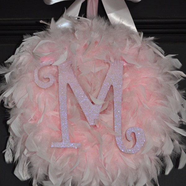 Monogram Baby Wreath-Baby Gift-Baby Shower Gift-Custom Monogram Gift-Pink Wreath-Monogram