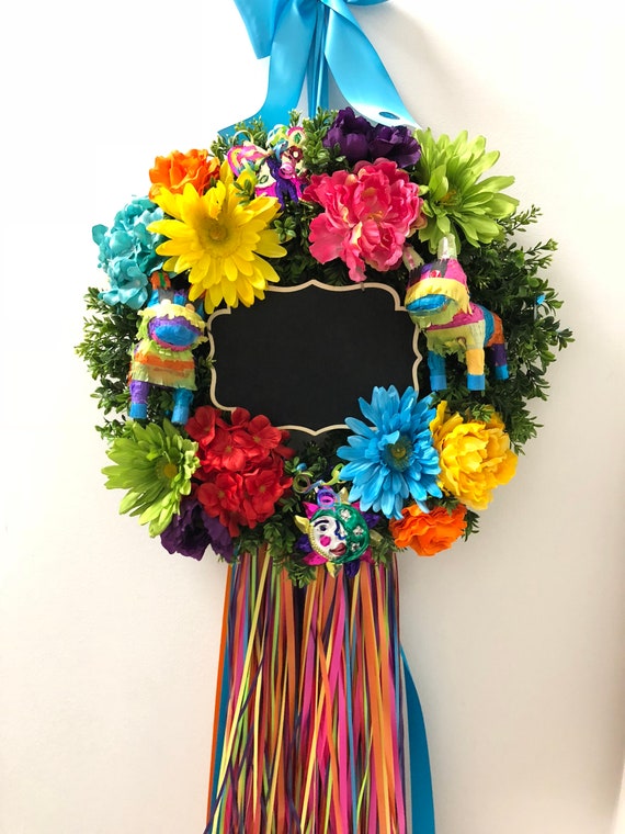 Birthday Fiesta Wreath Colorful Wreath Pinata Wreath Etsy