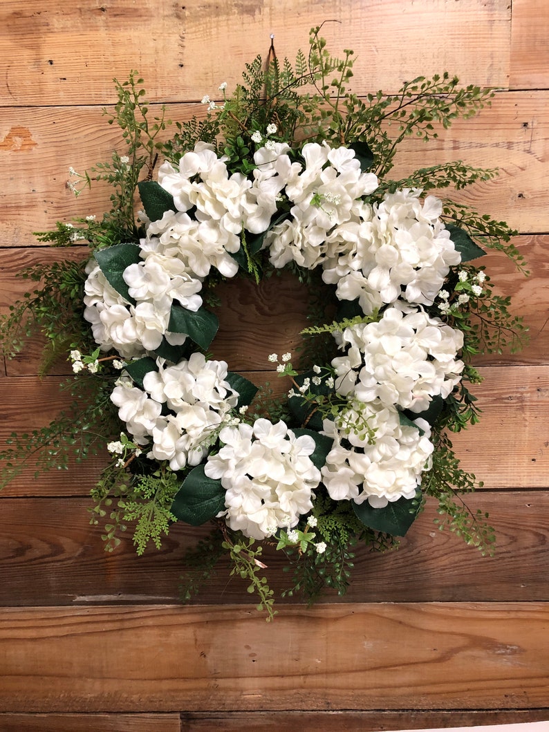 White Hydrangea Wreath, White Floral Wreath, Spring Wreath, White ...