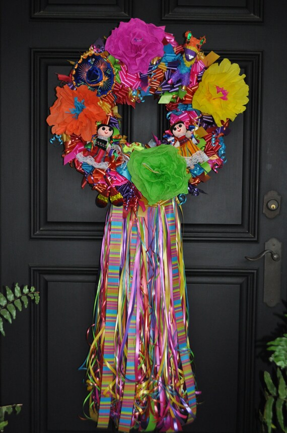San Antonio Fiesta Wreath Fiesta Wreath Cinco De Mayo Wreath Fiesta Decor Fiesta San Antonio Party Decor Door Wreath Mexican Themed Wreath