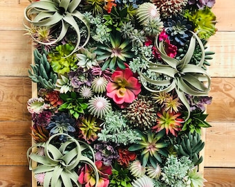 Faux Succulent Wall Art, Succulent Wall Decor, Faux Succulent Wood Panel, Succulent Rectangle Wreath, Succulent Wreath, Succulent Wall