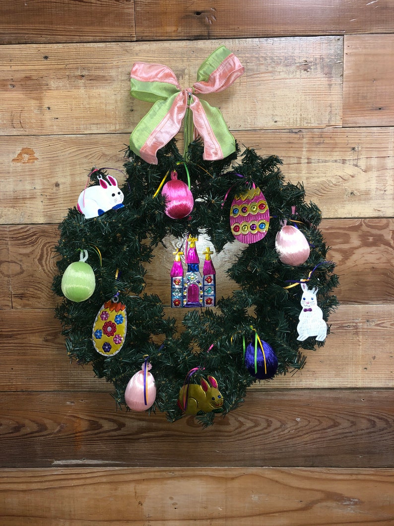 Easter Wreath Easter Door Decor Easter Eggs Easter Ornament Wreath Easter Door Decoration Evergreen Wreath Easter Ornament Tin Ornament